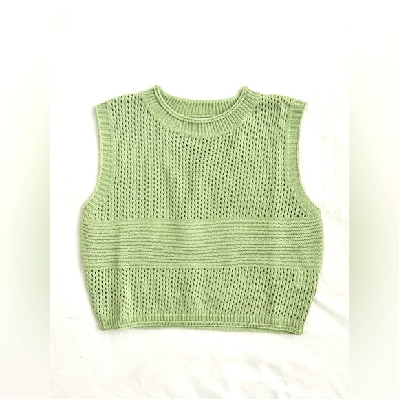 Tops - Crochet Knit Light Green Cropped Tank
